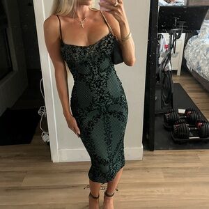 Fashion Nova Black and Green Midi Dress - XS